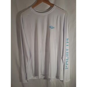 Palmyth Mens Performance Fishing Shirt White Long Sleeve Tropical Graphic Large